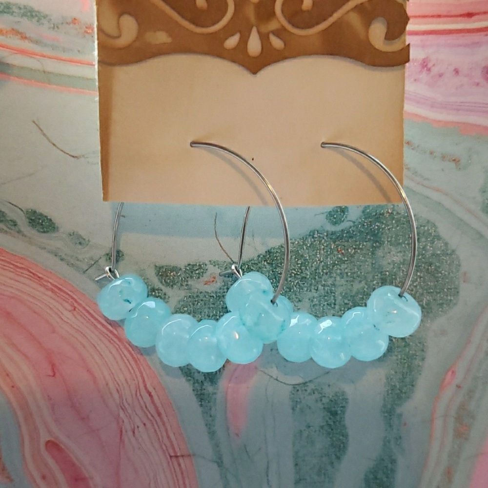 Baby blue boho elegant earrings hoops, hoop hippie
